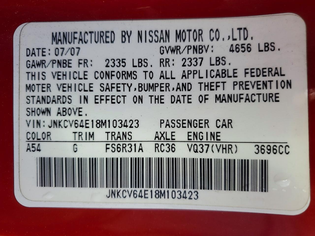 2008 INFINITI G37 BASE photo 12