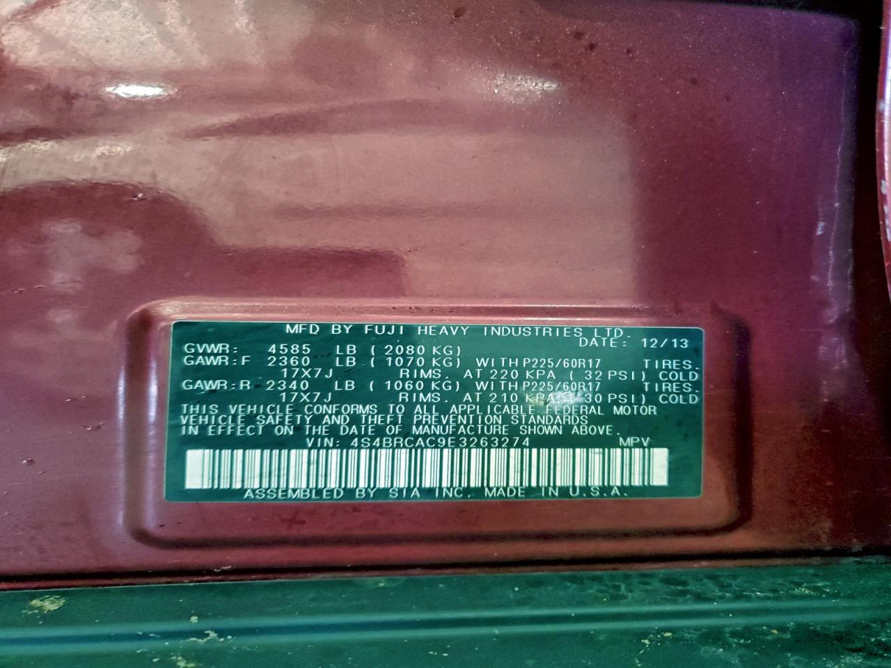 2014 SUBARU OUTBACK 2.5I photo 14