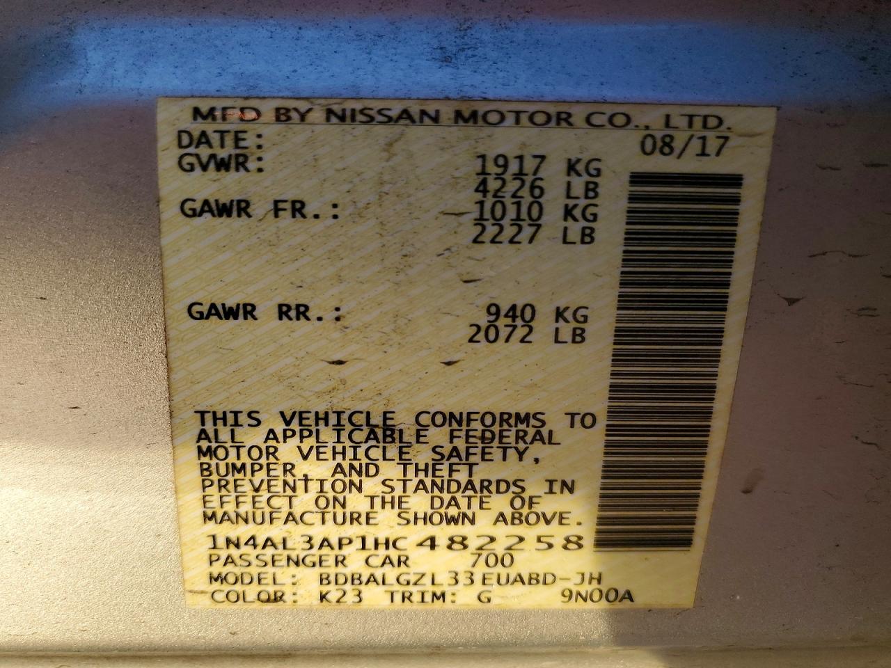 2017 NISSAN ALTIMA 2.5 photo 12