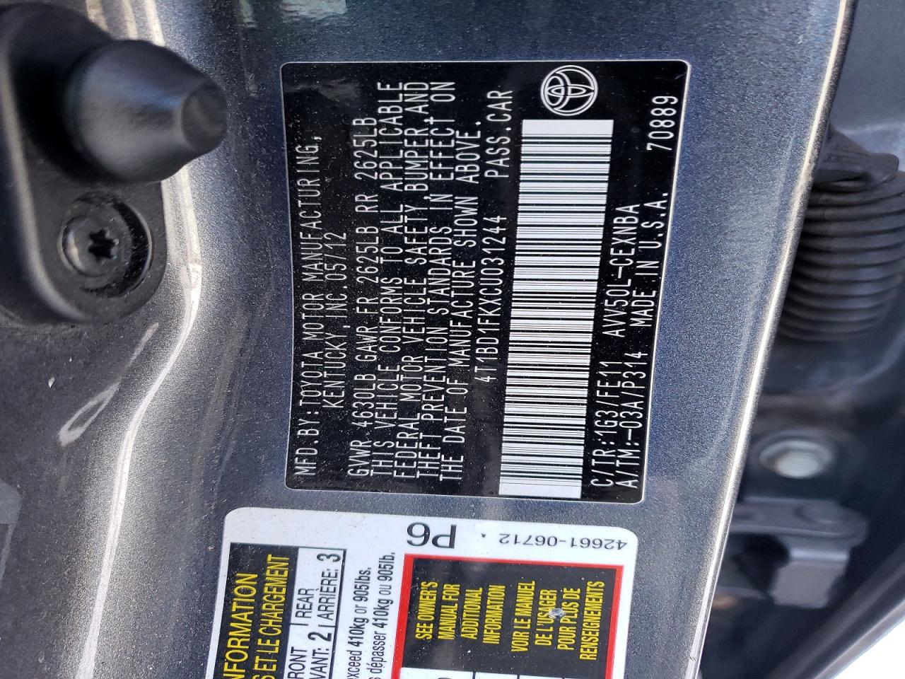 2012 TOYOTA CAMRY HYBRID photo 12
