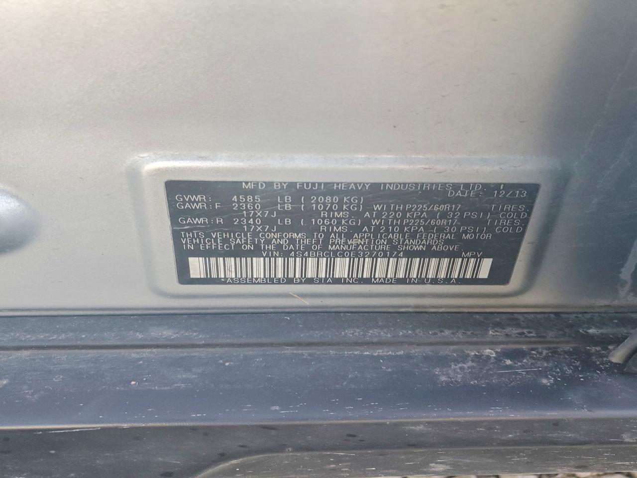 2014 SUBARU OUTBACK 2.5I LIMITED photo 13