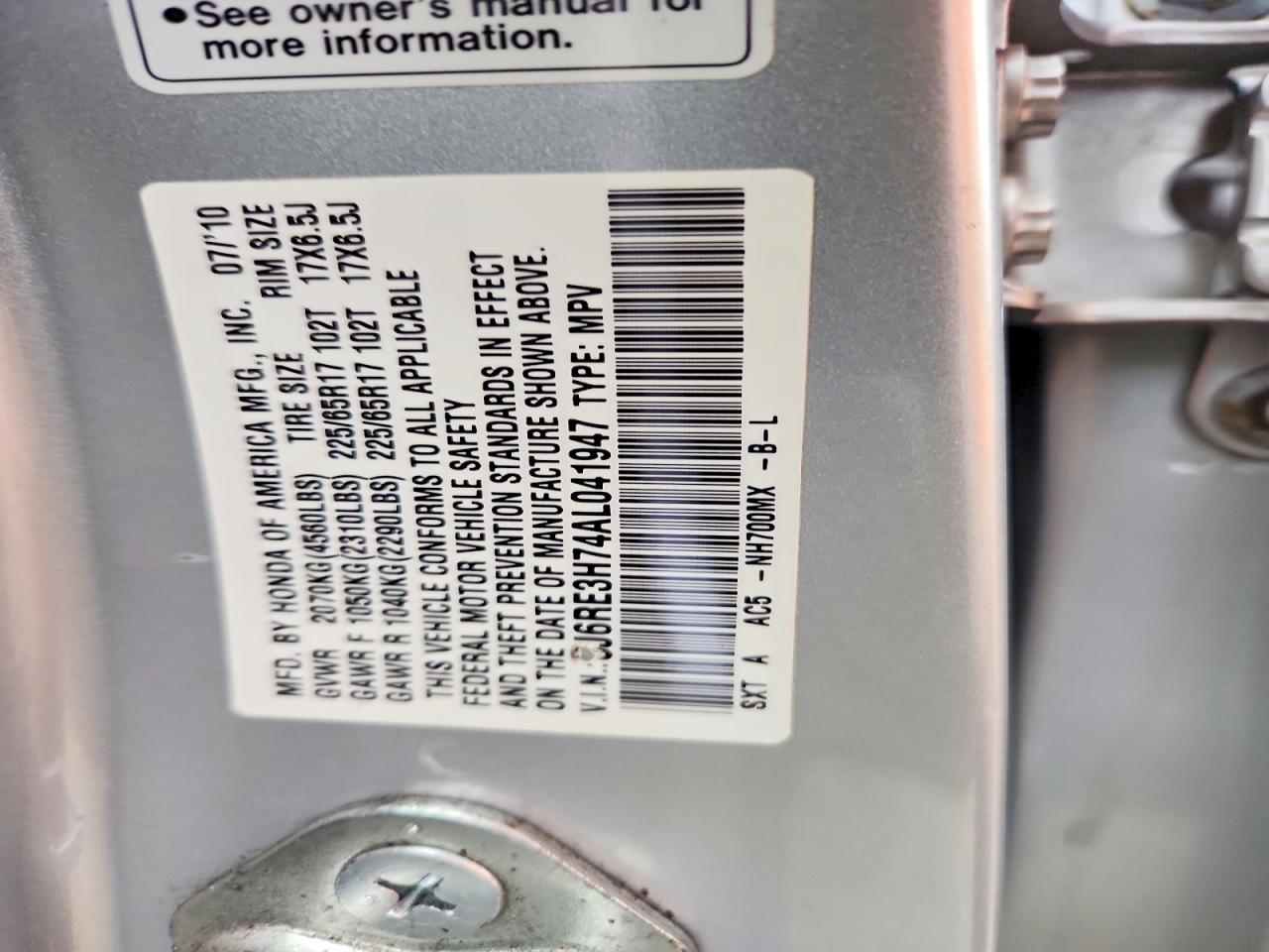2010 HONDA CR-V EXL photo 12