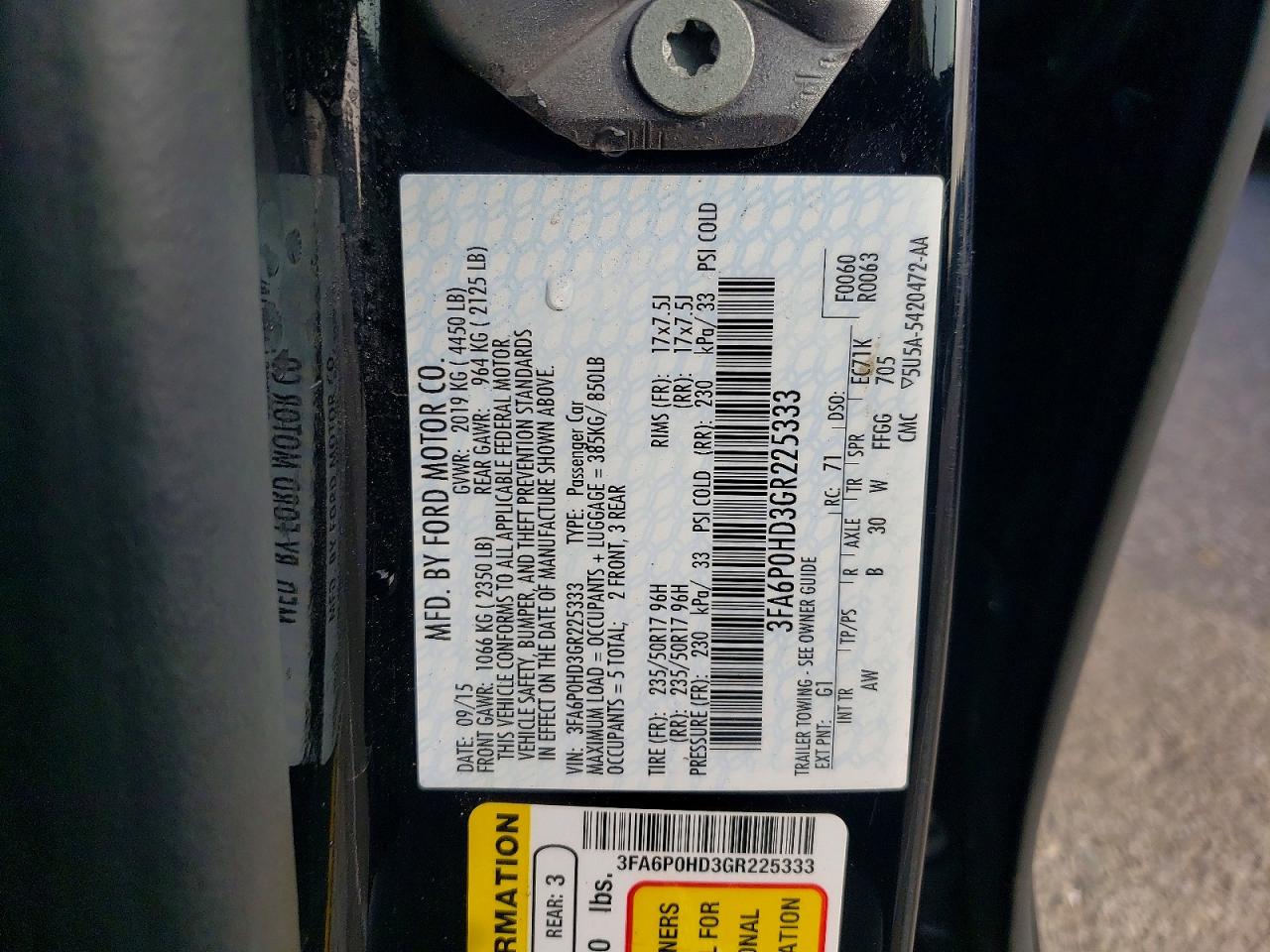 2016 FORD FUSION SE photo 12