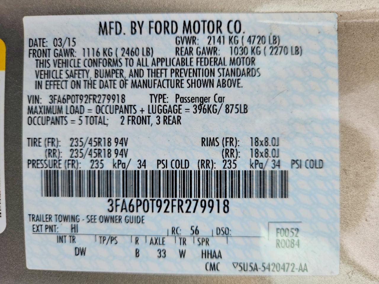 2015 FORD FUSION SE photo 13