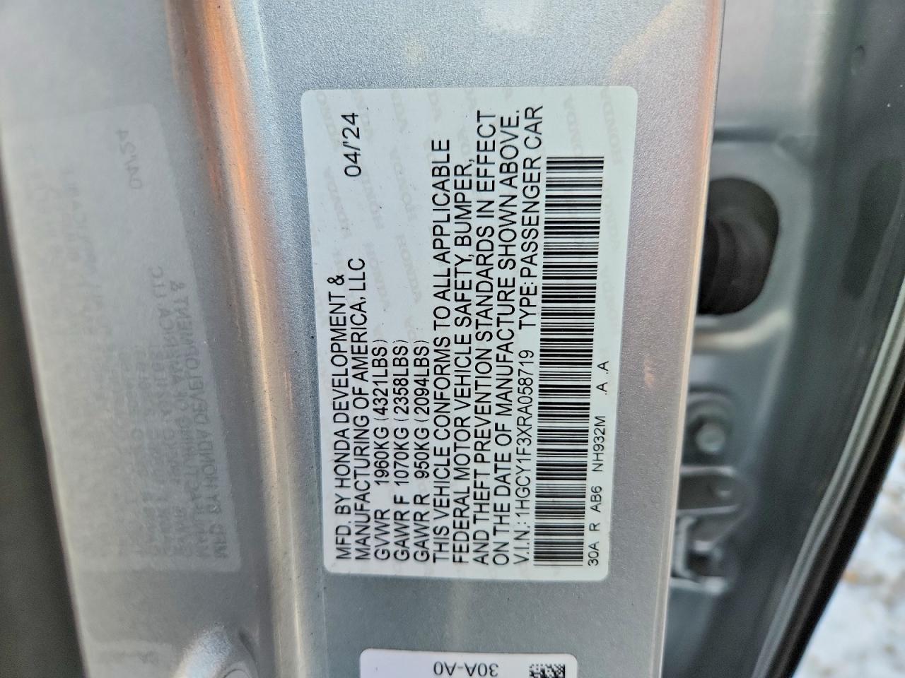2024 HONDA ACCORD EX photo 12