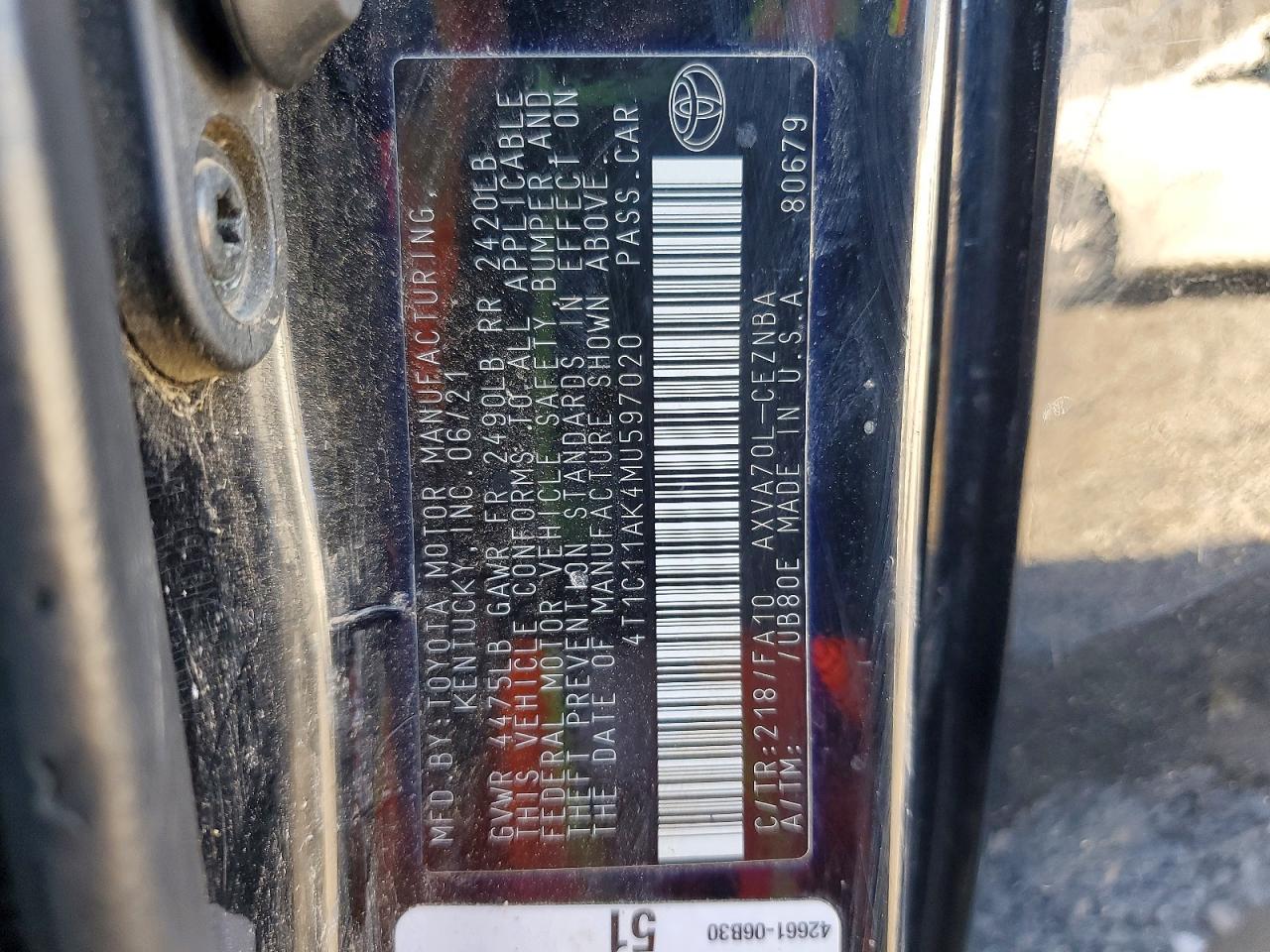 2021 TOYOTA CAMRY LE photo 13