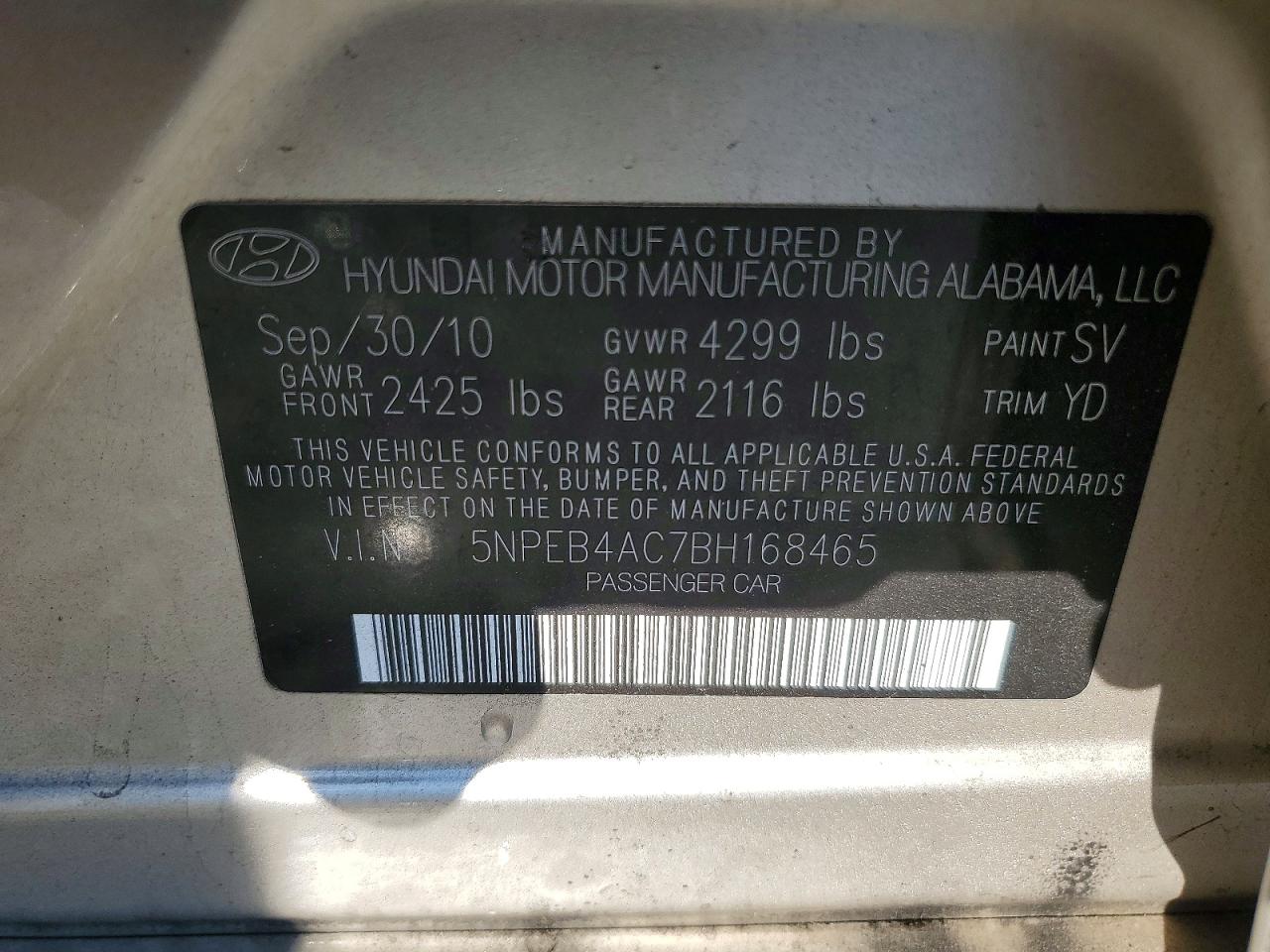 2011 HYUNDAI SONATA GLS photo 13