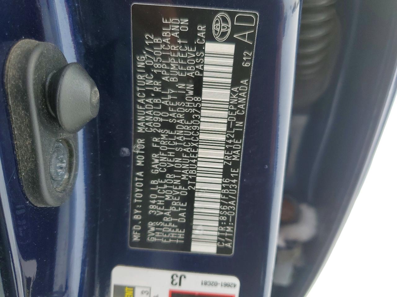2012 TOYOTA COROLLA BASE photo 12