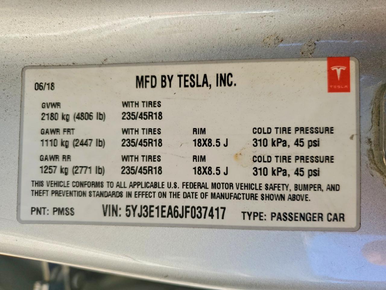 2018 TESLA MODEL 3 photo 12