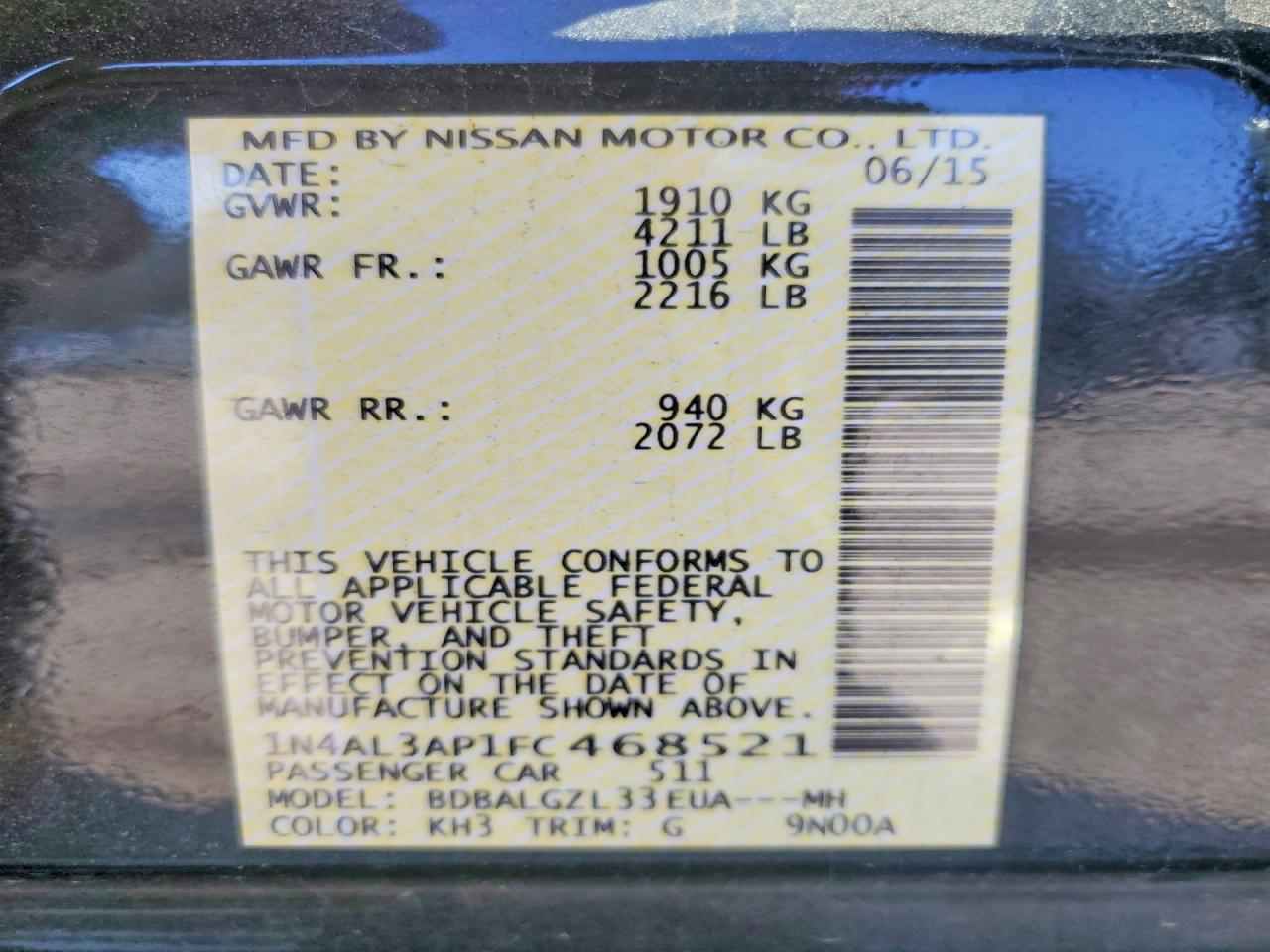 2015 NISSAN ALTIMA 2.5 photo 12