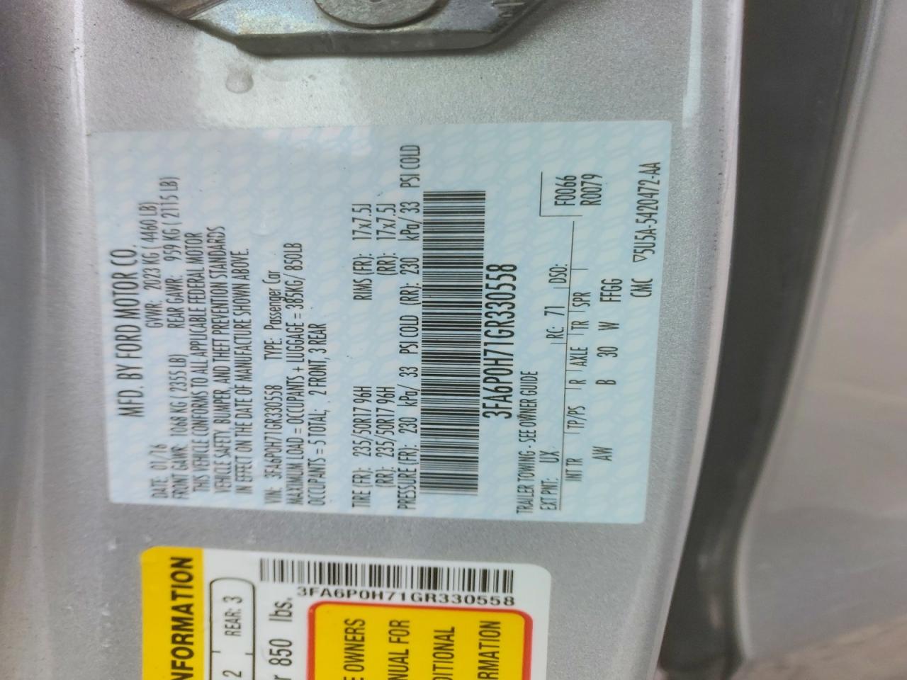 2016 FORD FUSION SE photo 13