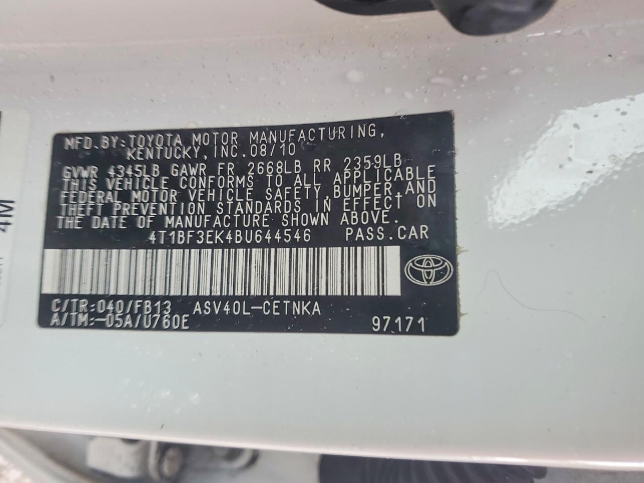 2011 TOYOTA CAMRY BASE photo 13