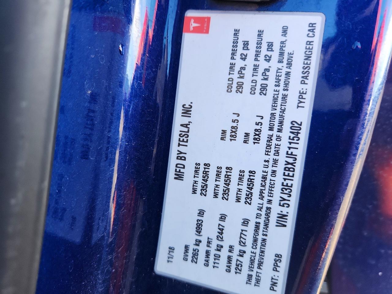 2018 TESLA MODEL 3 photo 12