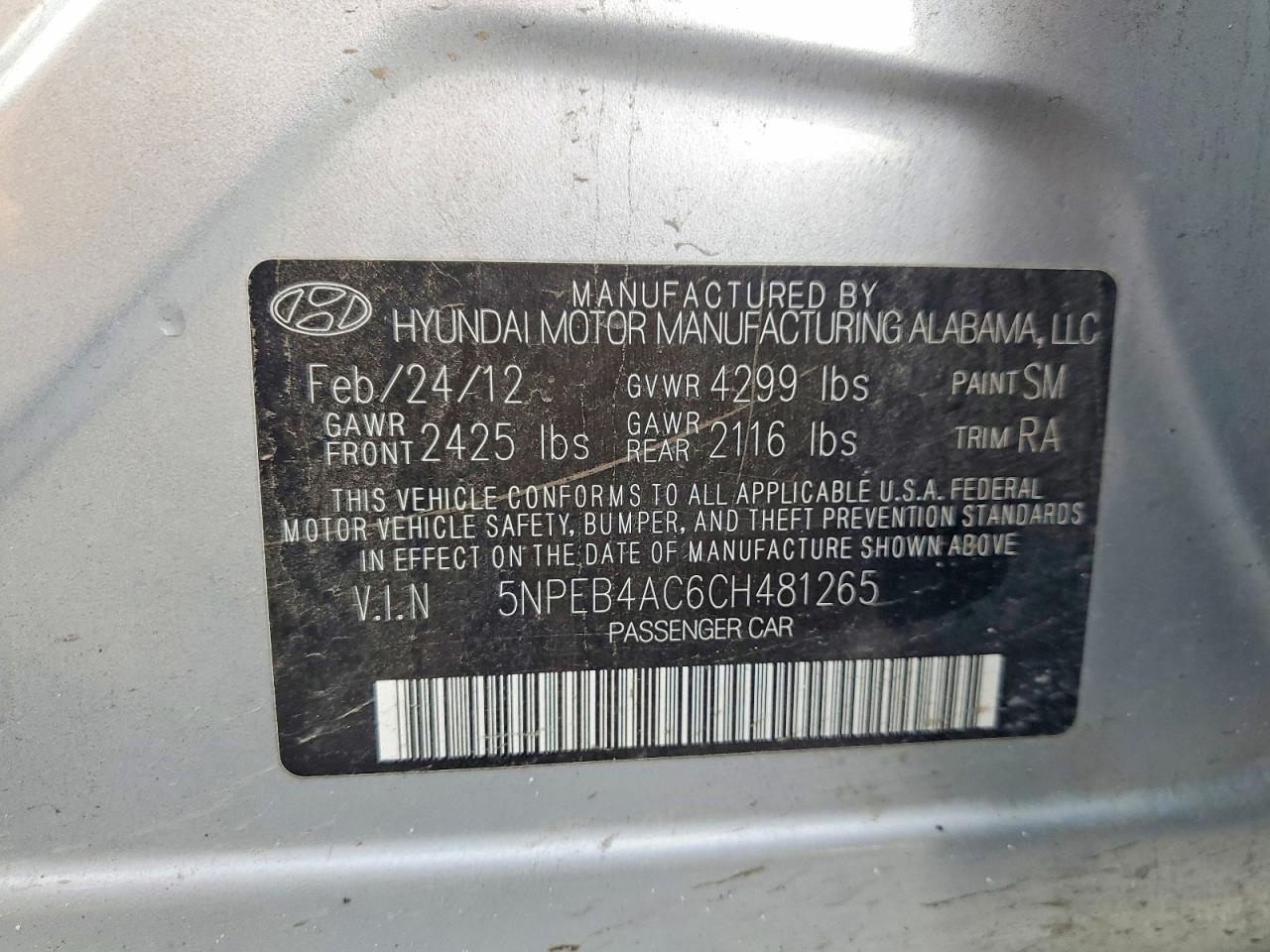 2012 HYUNDAI SONATA GLS photo 12