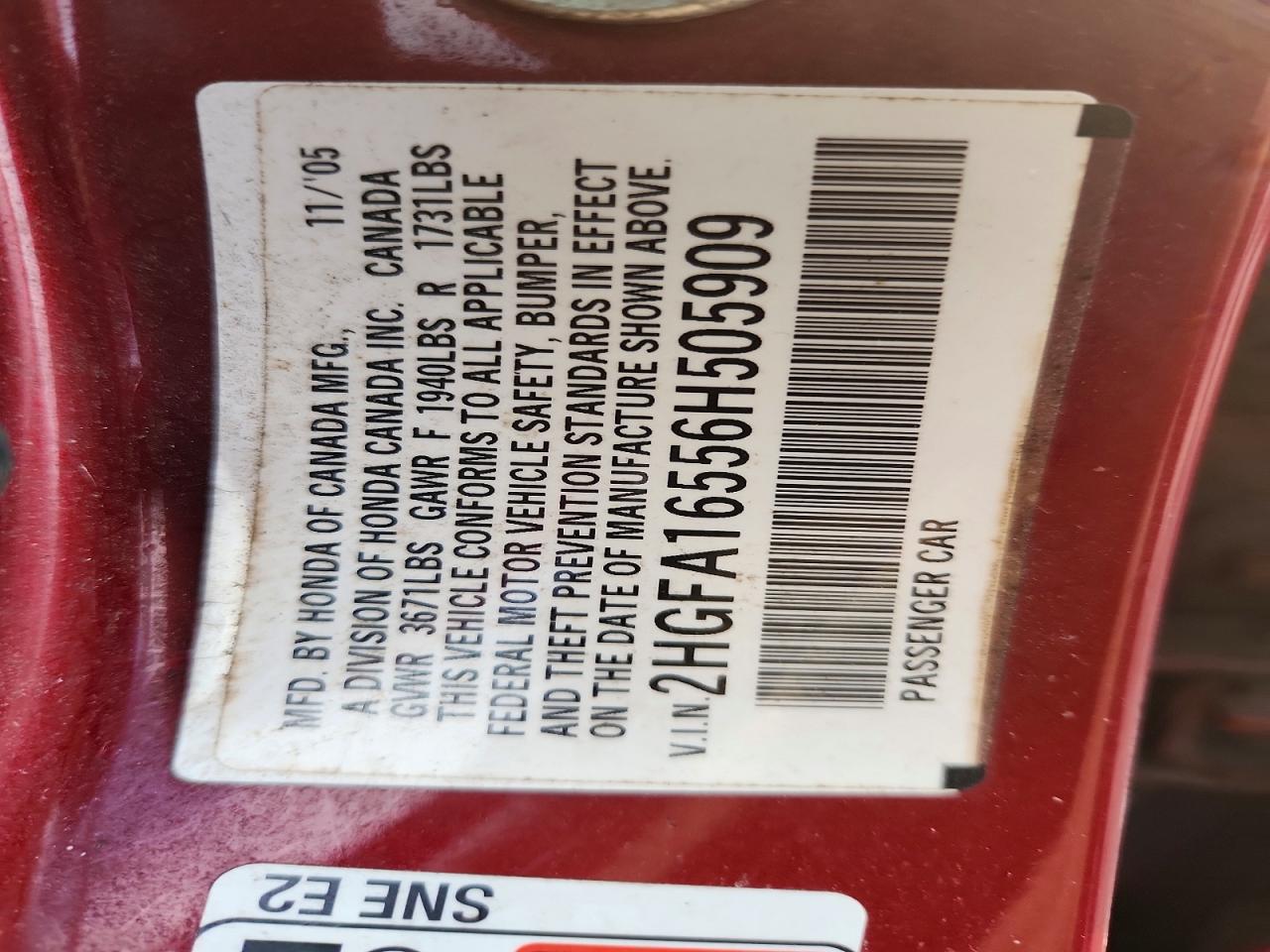 2006 HONDA CIVIC LX photo 13