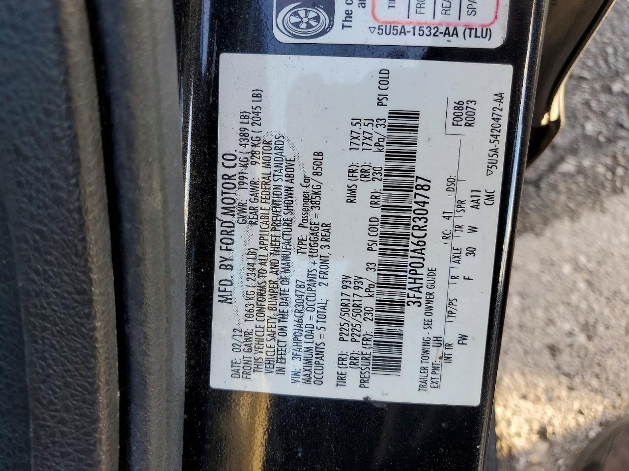 2012 FORD FUSION SEL photo 12
