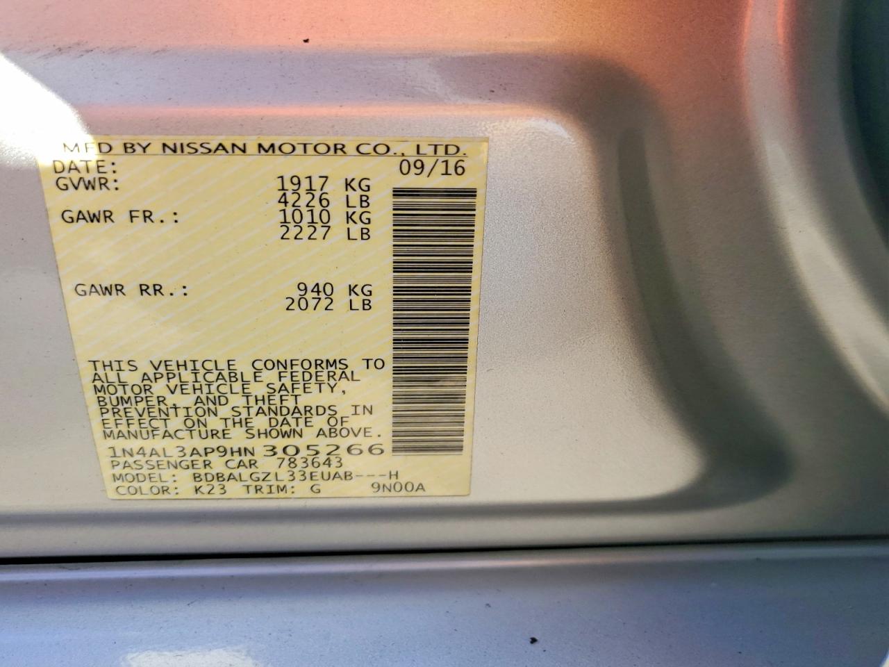 2017 NISSAN ALTIMA 2.5 photo 13