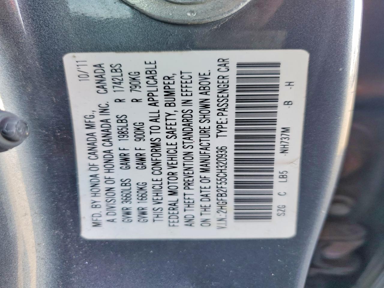 2012 HONDA CIVIC photo 12