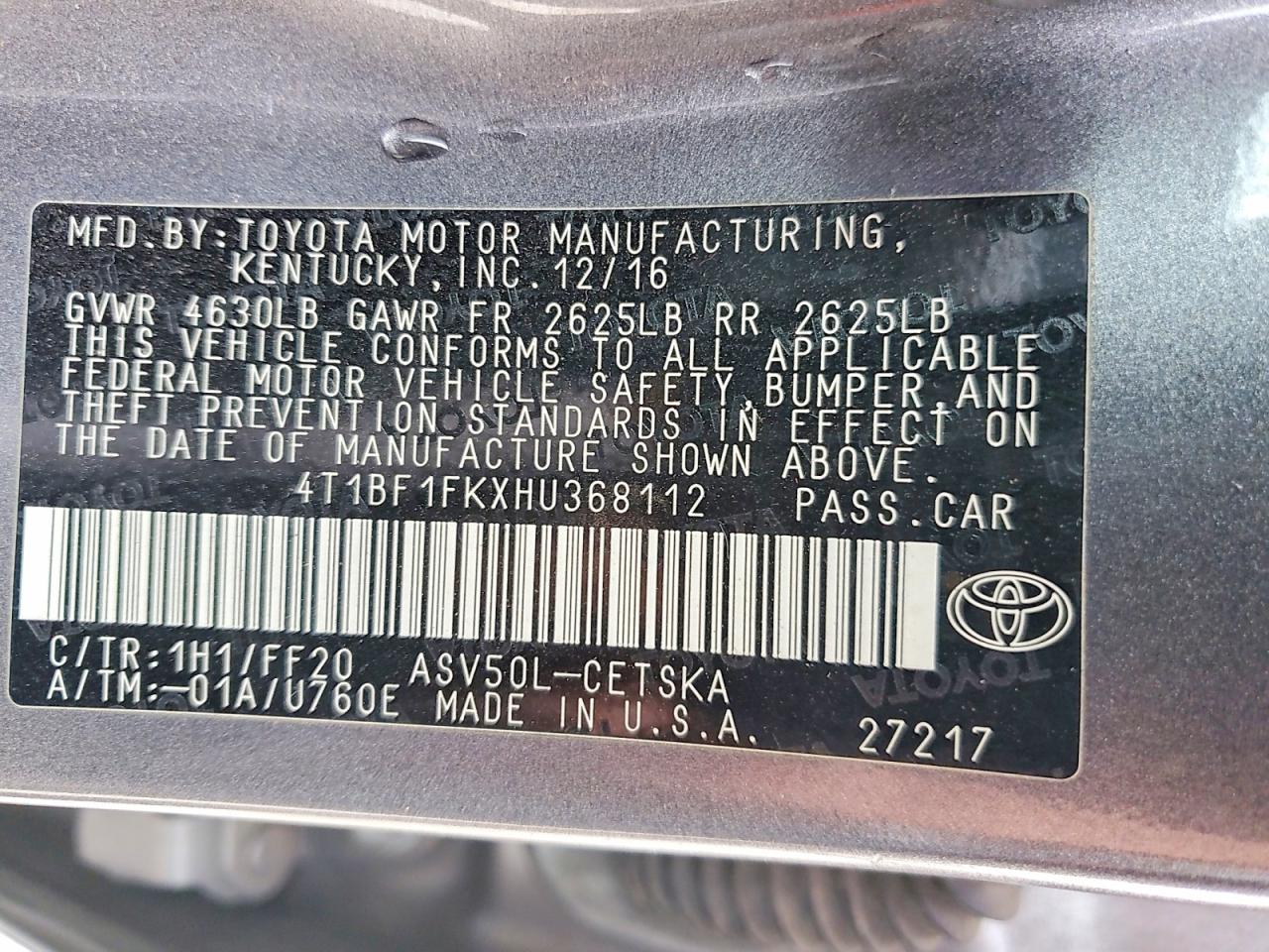 2017 TOYOTA CAMRY LE photo 12