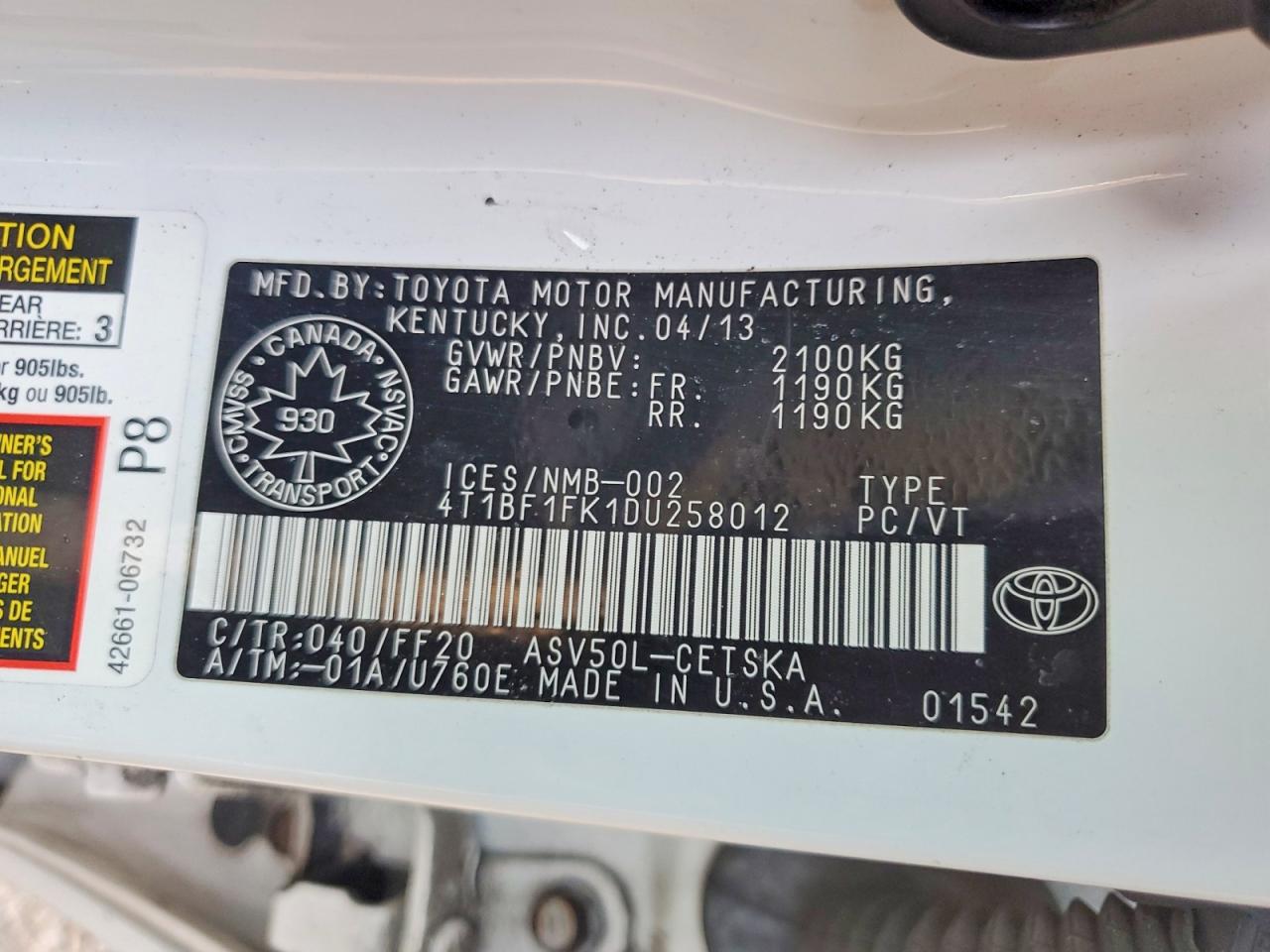 2013 TOYOTA CAMRY L photo 13