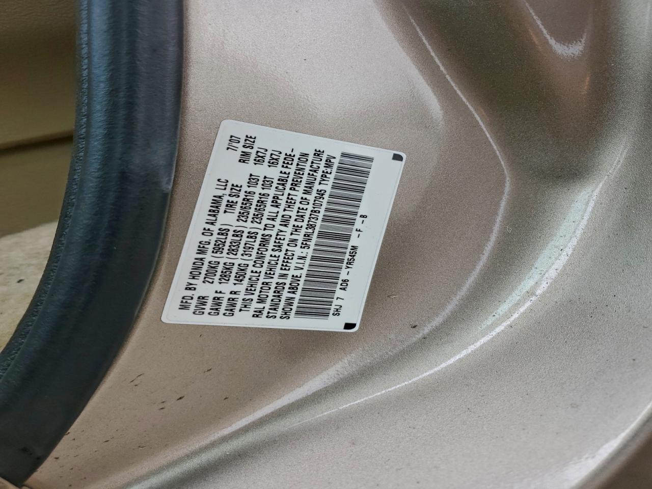 2007 HONDA ODYSSEY EXL photo 13
