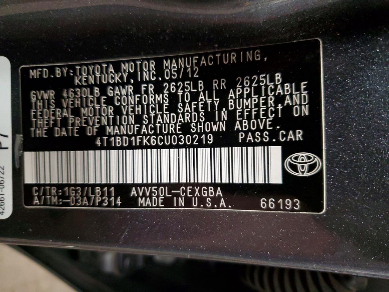 2012 TOYOTA CAMRY HYBRID photo 12