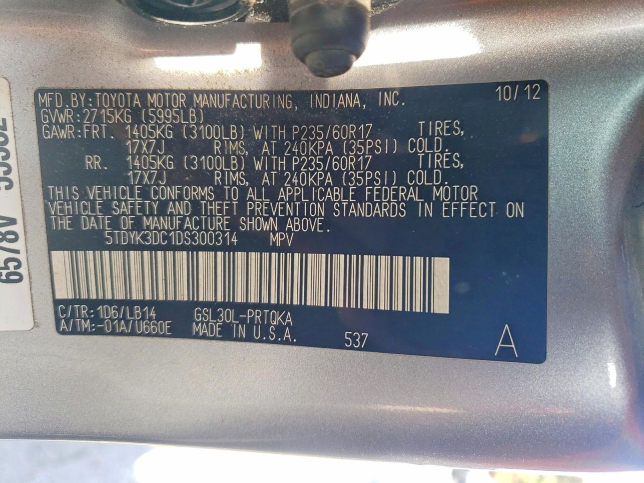 2013 TOYOTA SIENNA XLE 8-PASSENGER photo 13