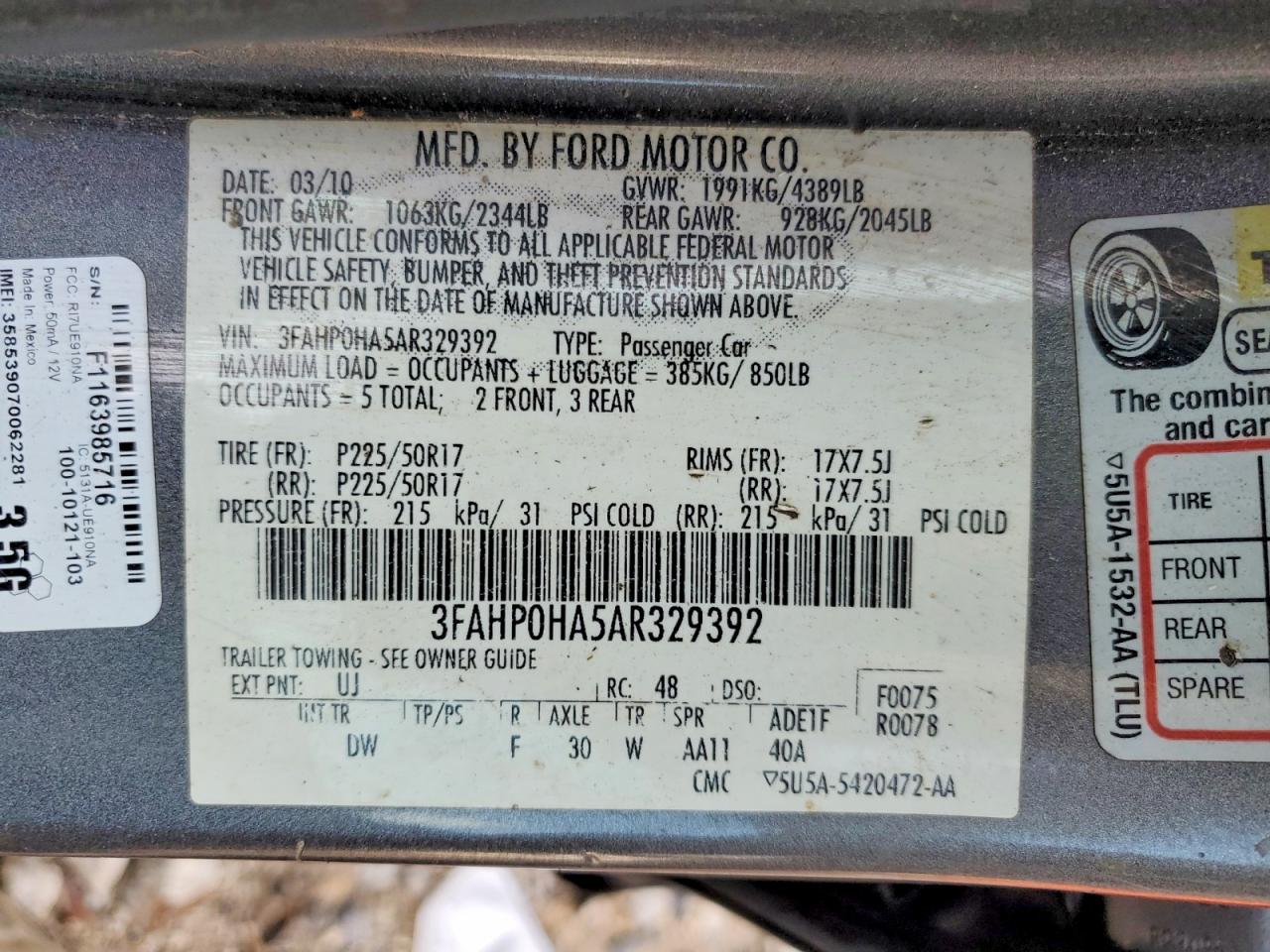 2010 FORD FUSION SE photo 12
