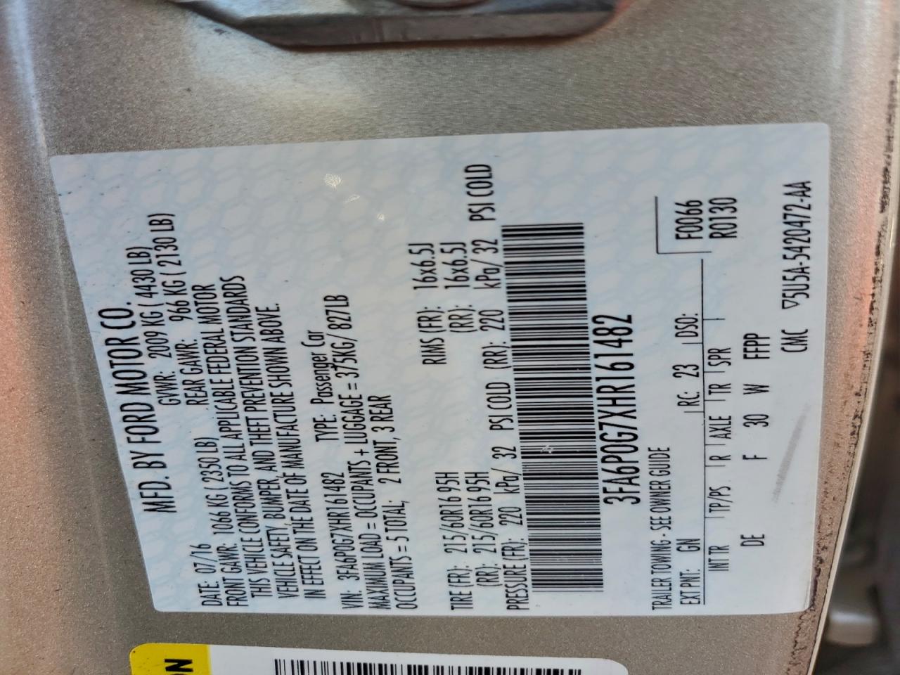 2017 FORD FUSION S photo 12