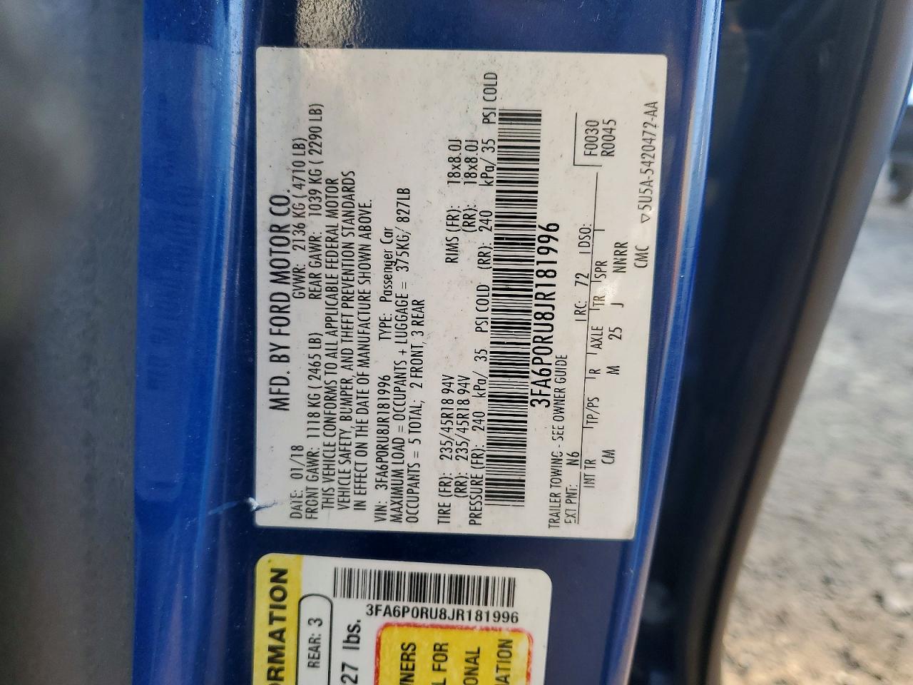 2018 FORD FUSION TITANIUM/PLATINUM HEV photo 12
