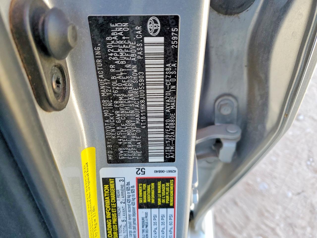 2018 TOYOTA CAMRY L photo 12