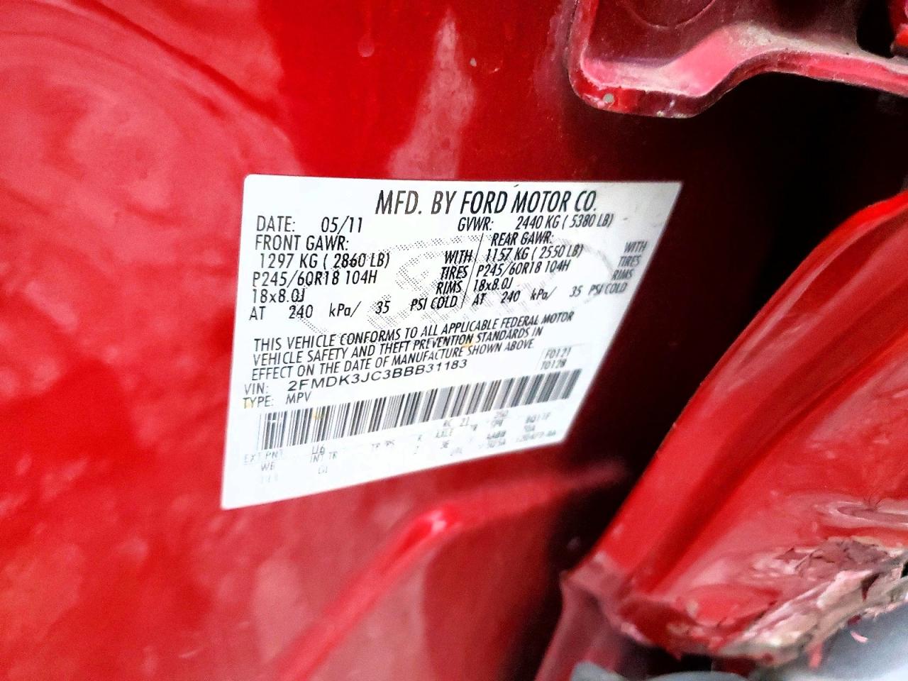 2011 FORD EDGE SEL photo 12