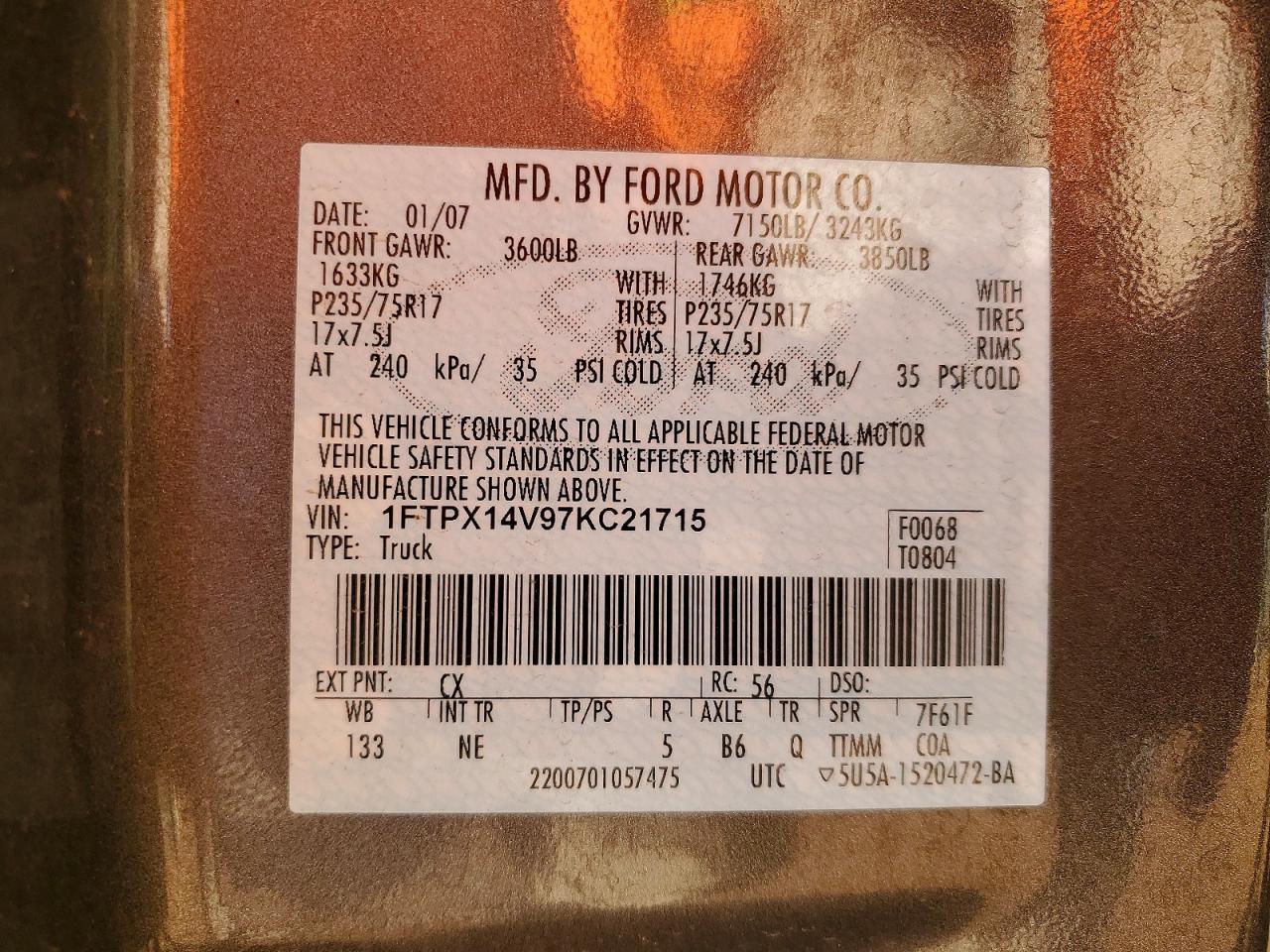 2007 FORD F150 photo 12