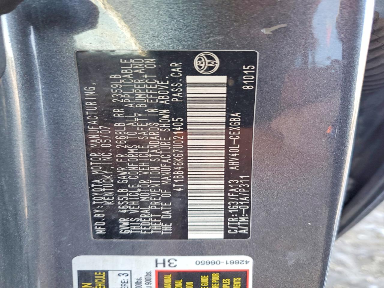 2007 TOYOTA CAMRY HYBRID photo 12