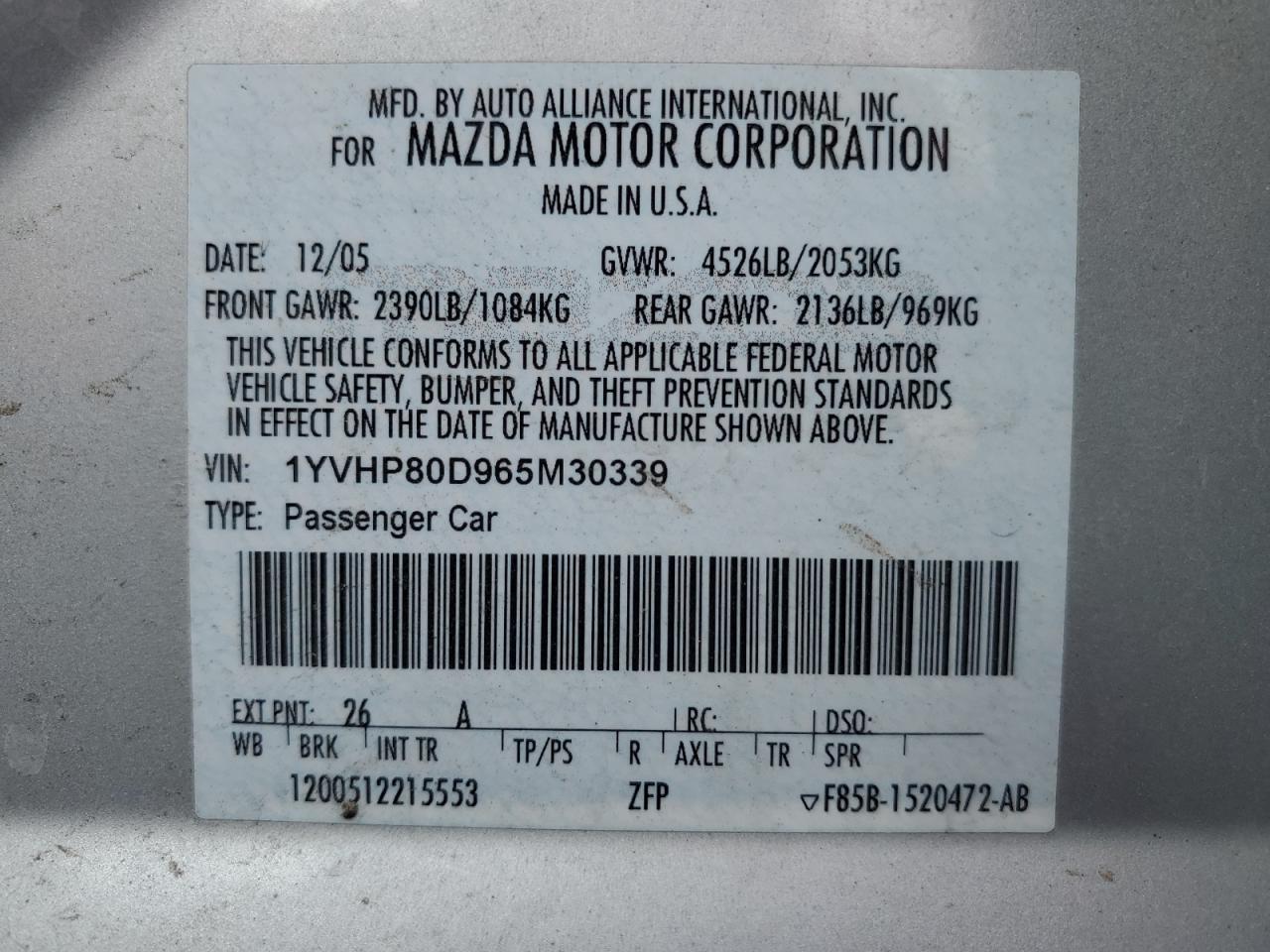 2006 MAZDA 6 S photo 12