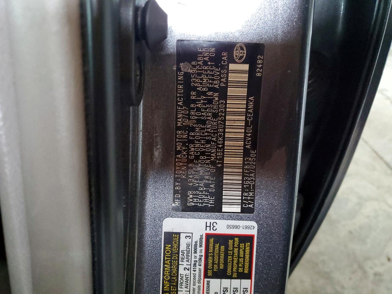 2008 TOYOTA CAMRY CE photo 12