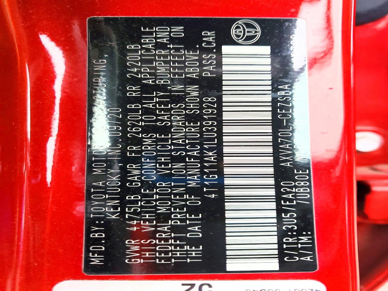 2020 TOYOTA CAMRY SE photo 12