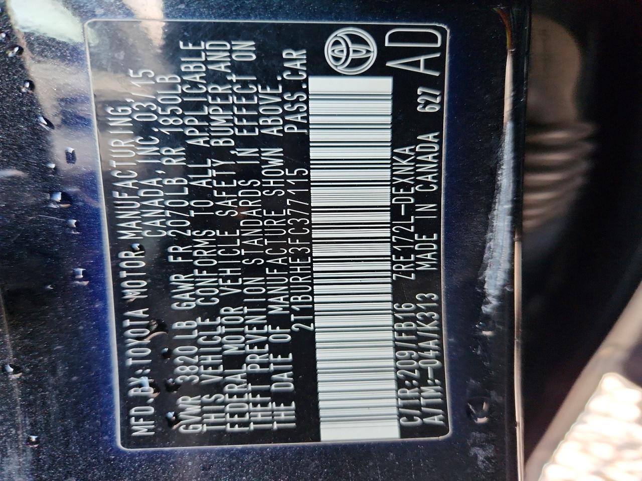 2015 TOYOTA COROLLA L photo 12