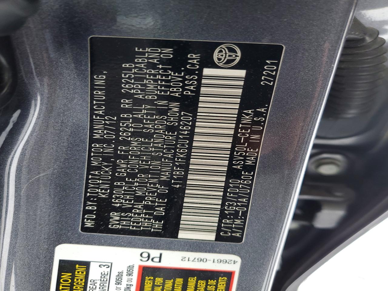 2012 TOYOTA CAMRY BASE photo 13