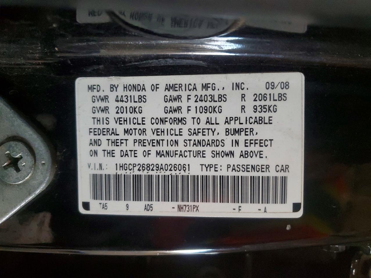 2009 HONDA ACCORD photo 13