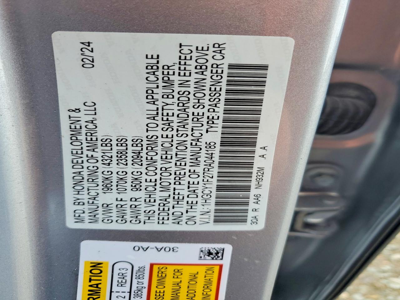 2024 HONDA ACCORD LX photo 12