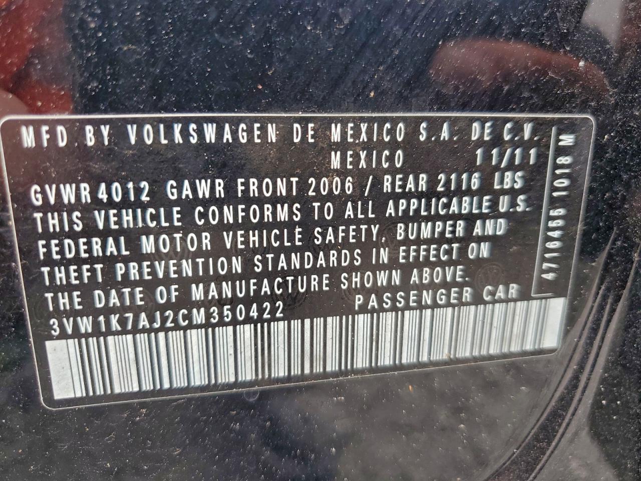2012 VOLKSWAGEN JETTA BASE photo 12