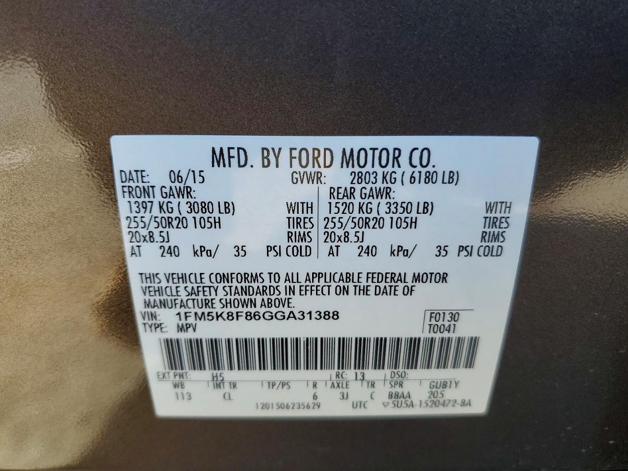 2016 FORD EXPLORER LIMITED photo 13