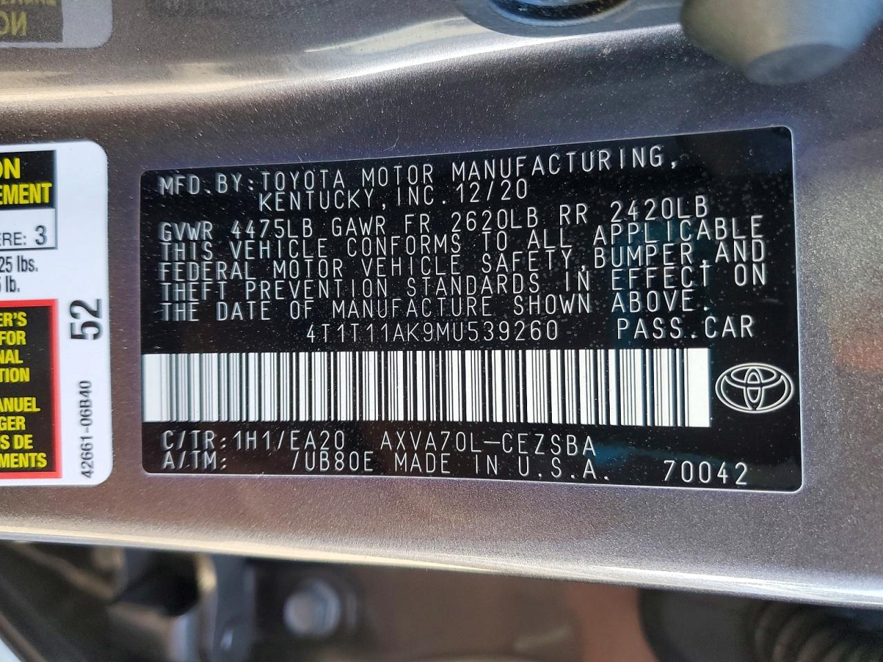 2021 TOYOTA CAMRY SE photo 12
