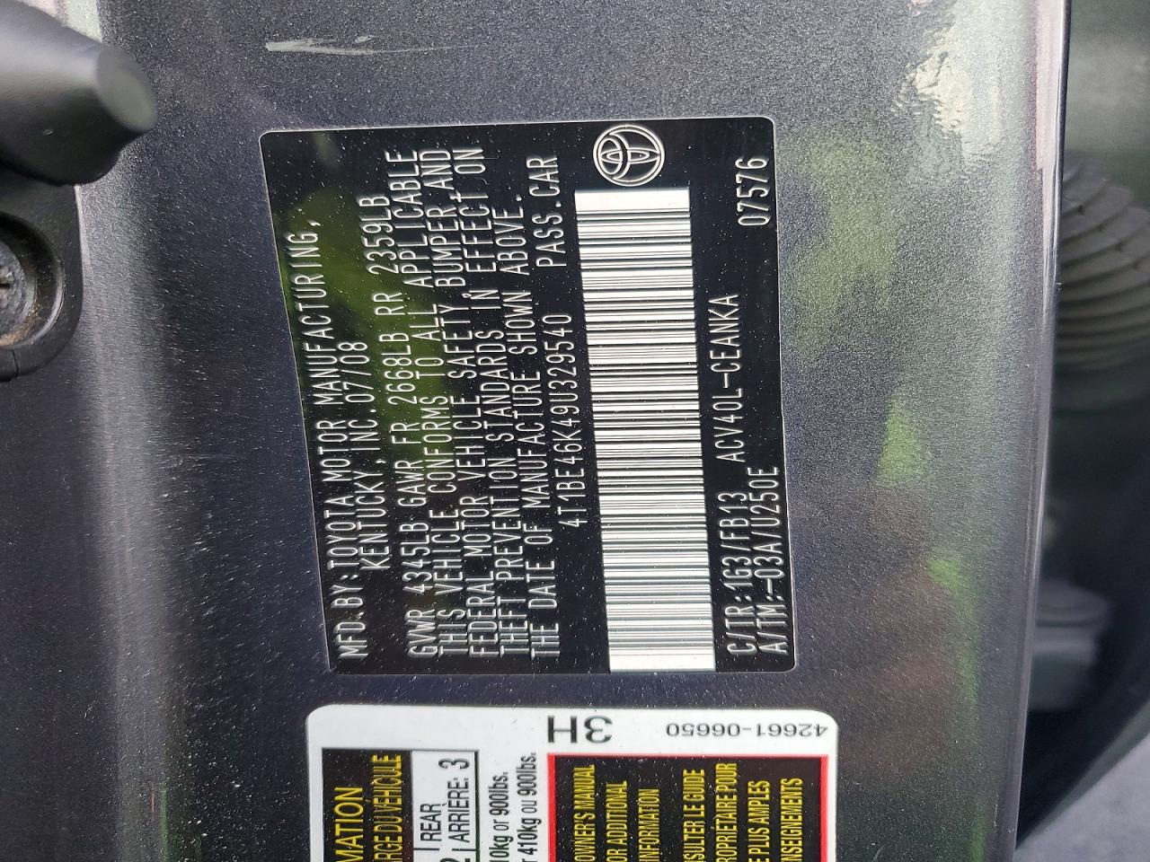 2009 TOYOTA CAMRY BASE photo 12