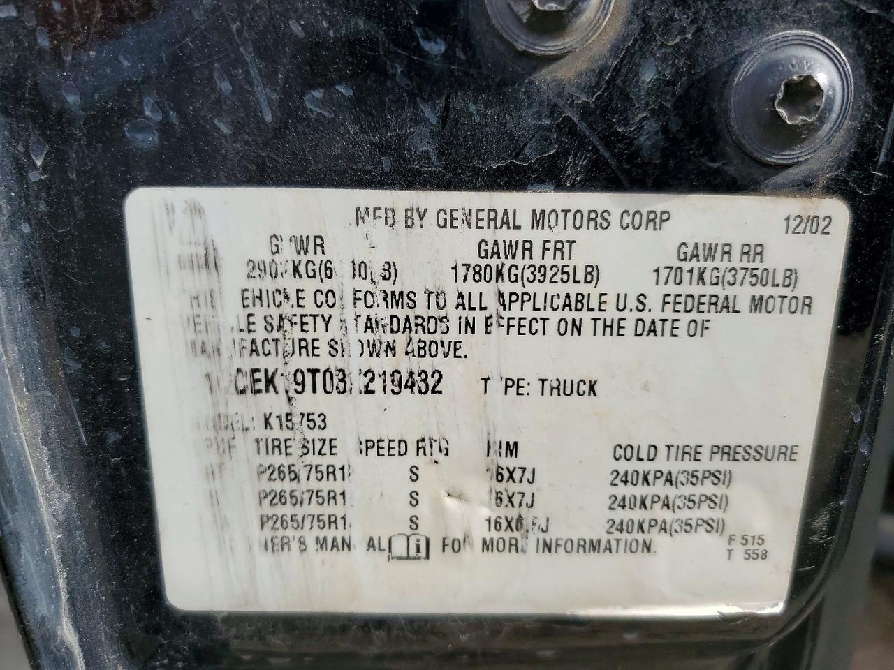 2003 CHEVROLET SILVERADO K1500 photo 12