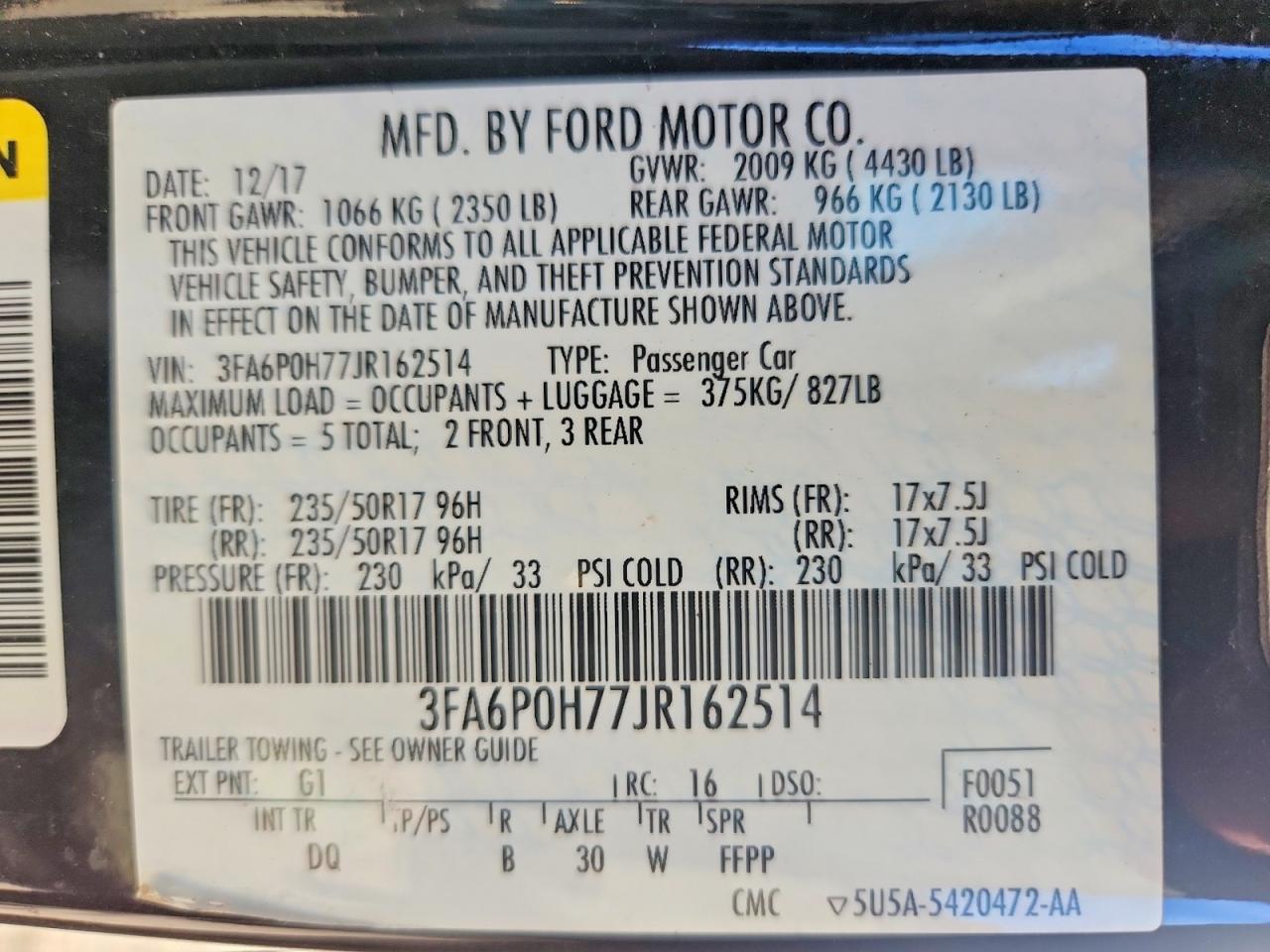 2018 FORD FUSION SE photo 12