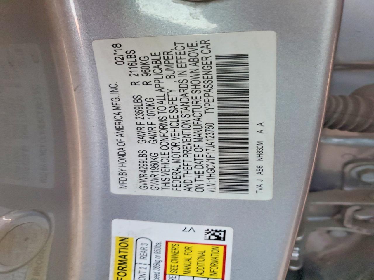 2018 HONDA ACCORD LX photo 12