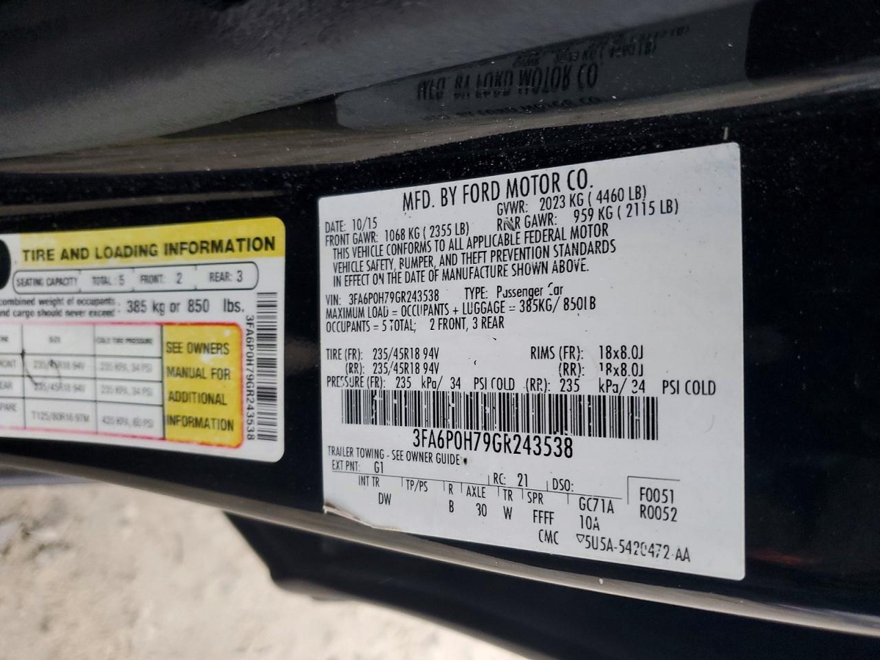 2016 FORD FUSION SE photo 12
