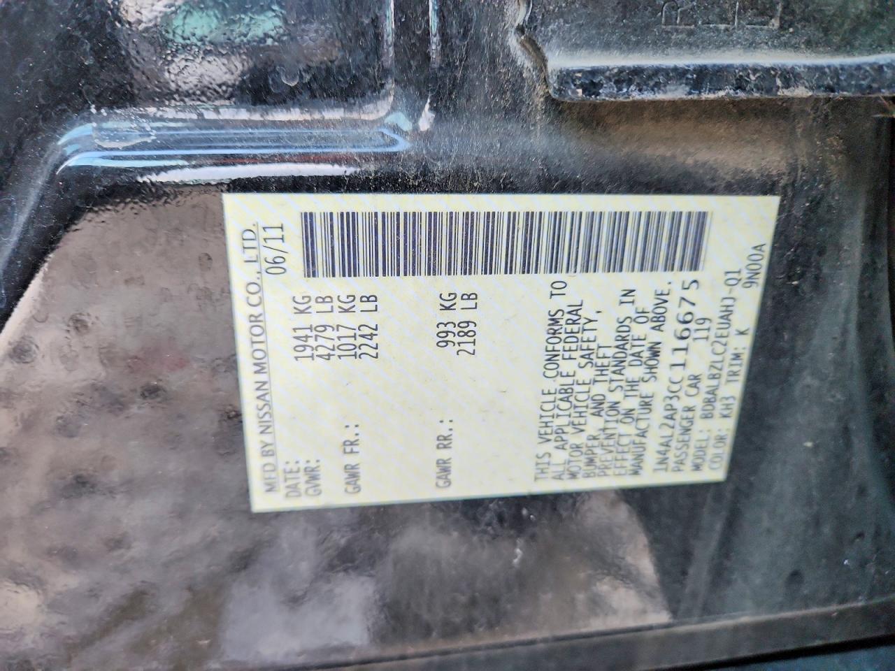 2012 NISSAN ALTIMA BASE photo 12